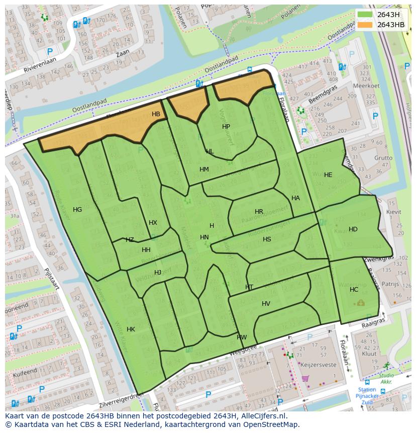 Afbeelding van het postcodegebied 2643 HB op de kaart.