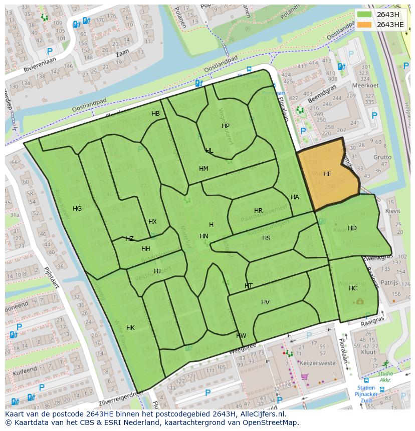 Afbeelding van het postcodegebied 2643 HE op de kaart.