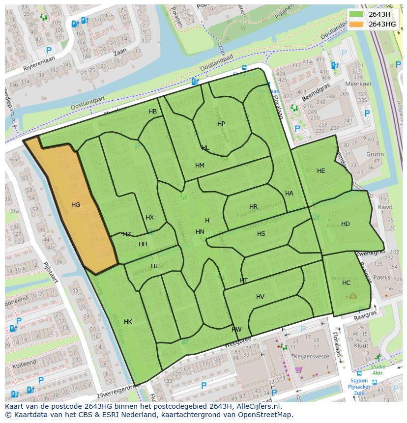 Afbeelding van het postcodegebied 2643 HG op de kaart.