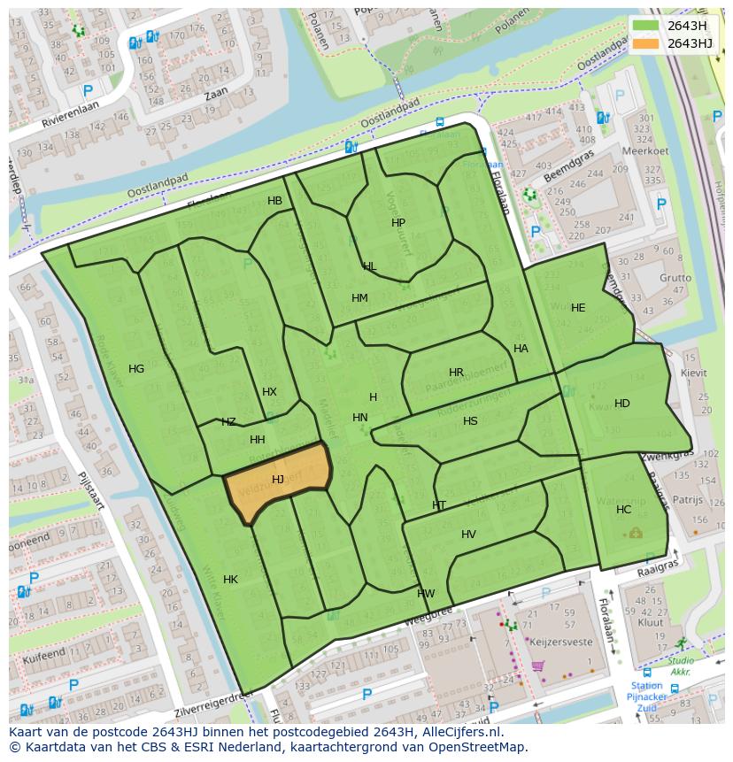 Afbeelding van het postcodegebied 2643 HJ op de kaart.