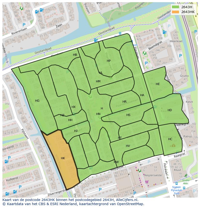 Afbeelding van het postcodegebied 2643 HK op de kaart.