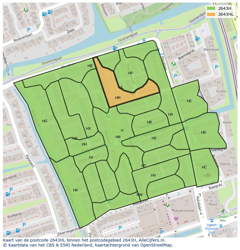 Afbeelding van het postcodegebied 2643 HL op de kaart.