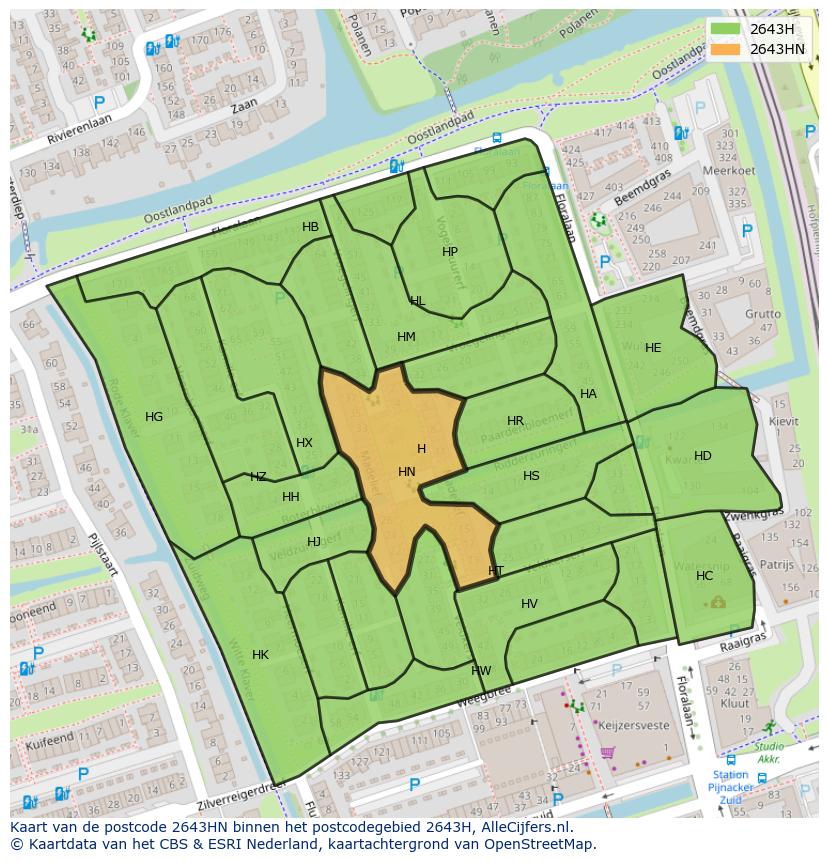 Afbeelding van het postcodegebied 2643 HN op de kaart.