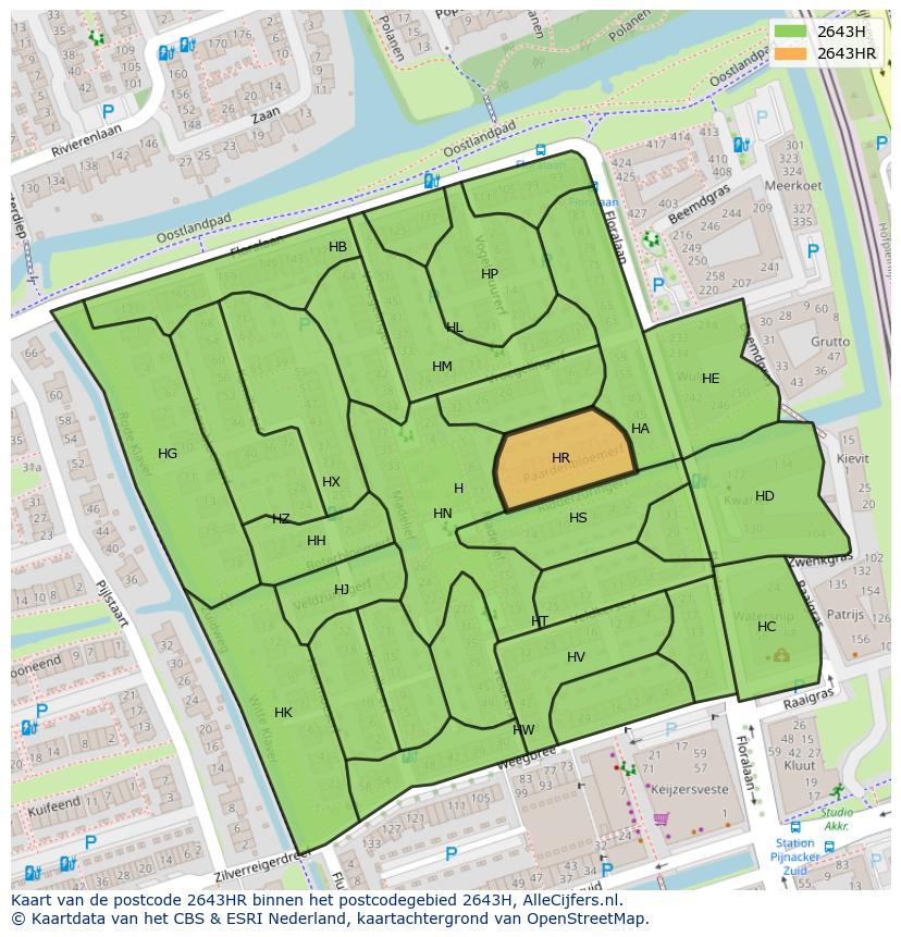 Afbeelding van het postcodegebied 2643 HR op de kaart.