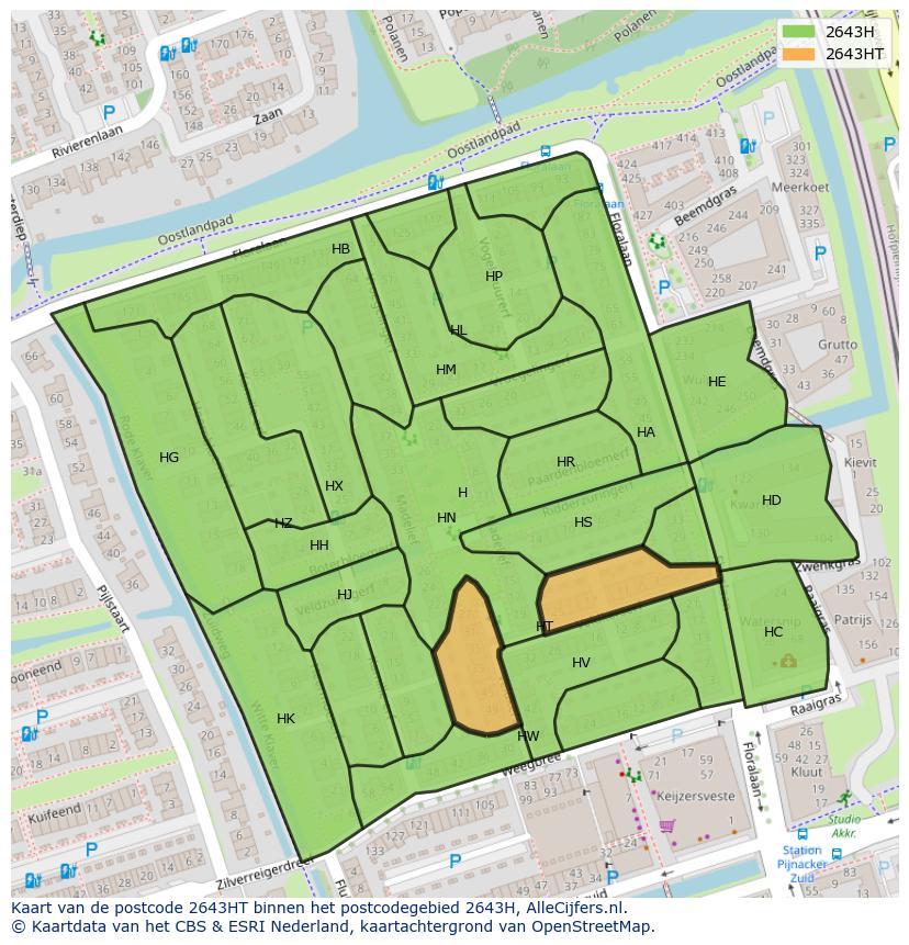Afbeelding van het postcodegebied 2643 HT op de kaart.