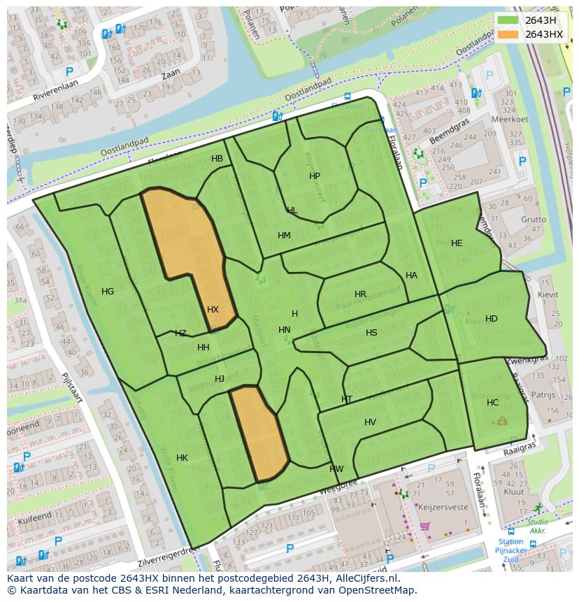 Afbeelding van het postcodegebied 2643 HX op de kaart.