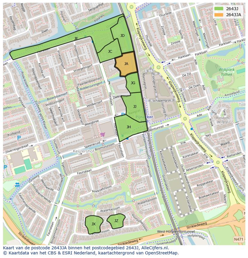 Afbeelding van het postcodegebied 2643 JA op de kaart.