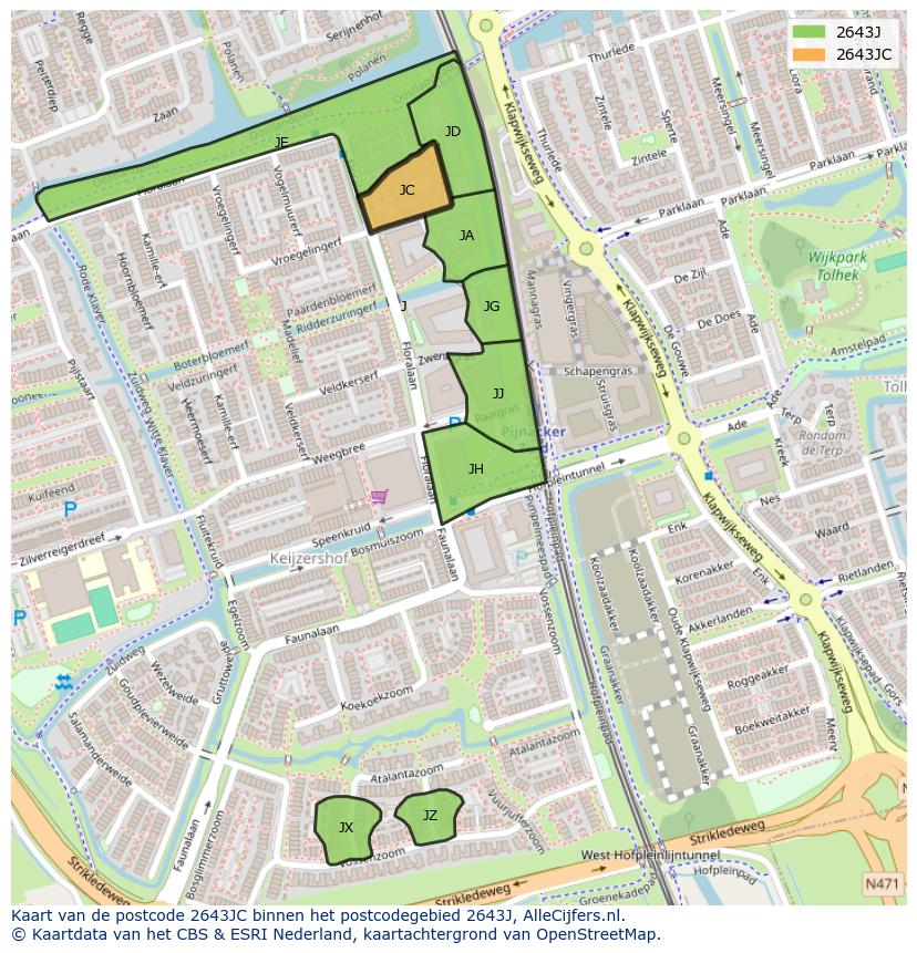 Afbeelding van het postcodegebied 2643 JC op de kaart.