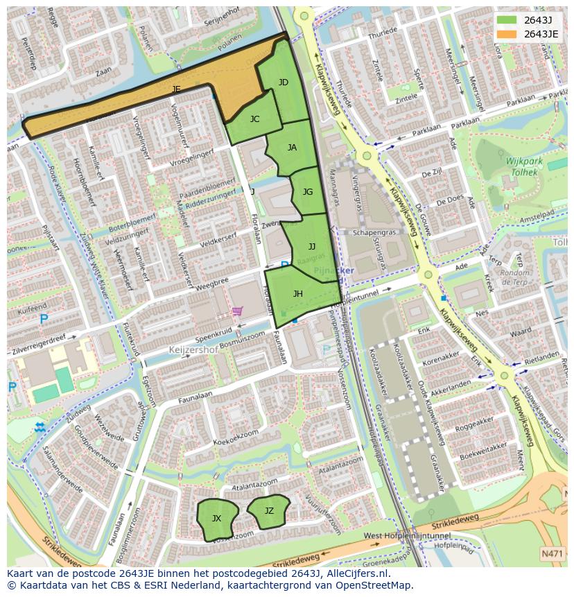 Afbeelding van het postcodegebied 2643 JE op de kaart.