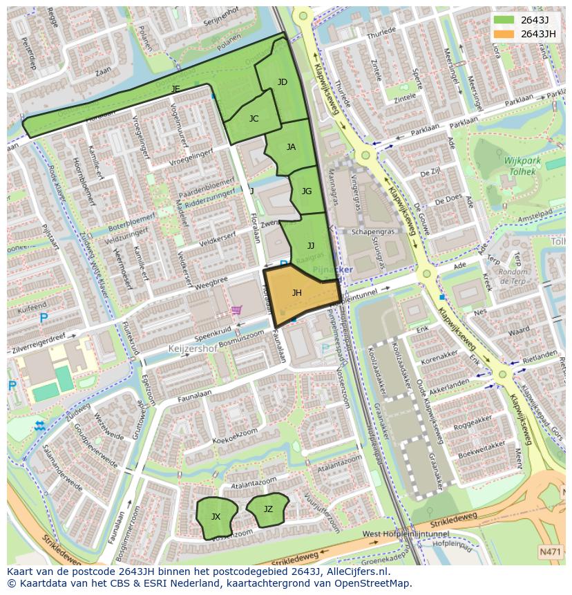 Afbeelding van het postcodegebied 2643 JH op de kaart.