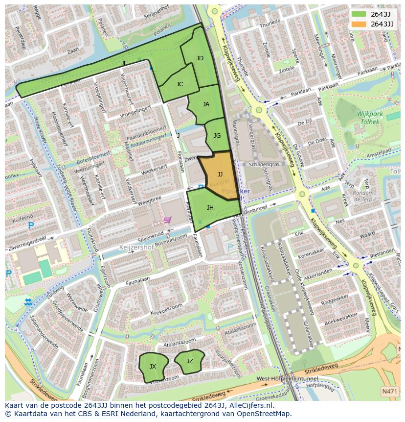 Afbeelding van het postcodegebied 2643 JJ op de kaart.