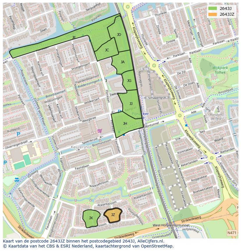 Afbeelding van het postcodegebied 2643 JZ op de kaart.