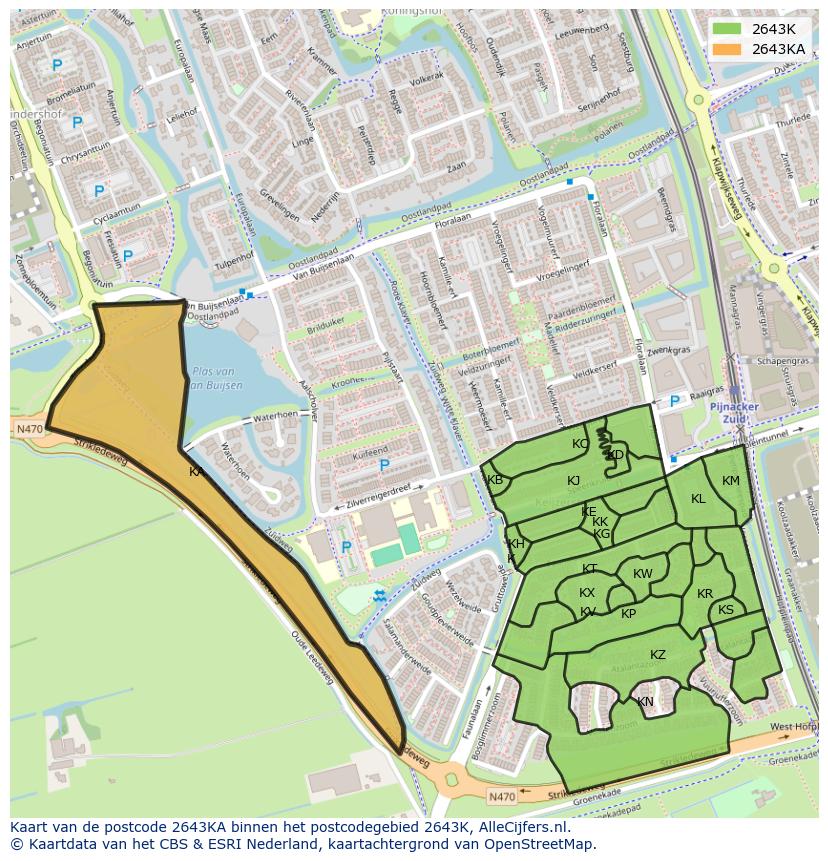 Afbeelding van het postcodegebied 2643 KA op de kaart.