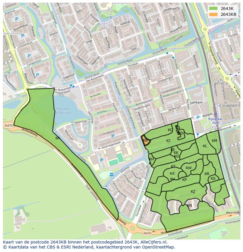 Afbeelding van het postcodegebied 2643 KB op de kaart.