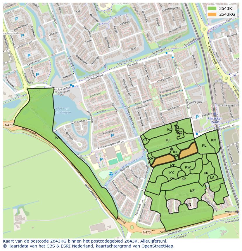 Afbeelding van het postcodegebied 2643 KG op de kaart.
