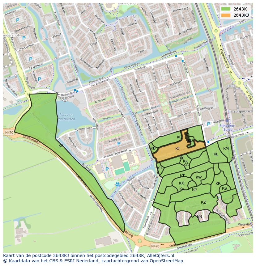 Afbeelding van het postcodegebied 2643 KJ op de kaart.