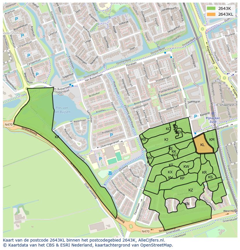 Afbeelding van het postcodegebied 2643 KL op de kaart.