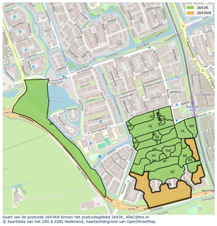 Afbeelding van het postcodegebied 2643 KN op de kaart.