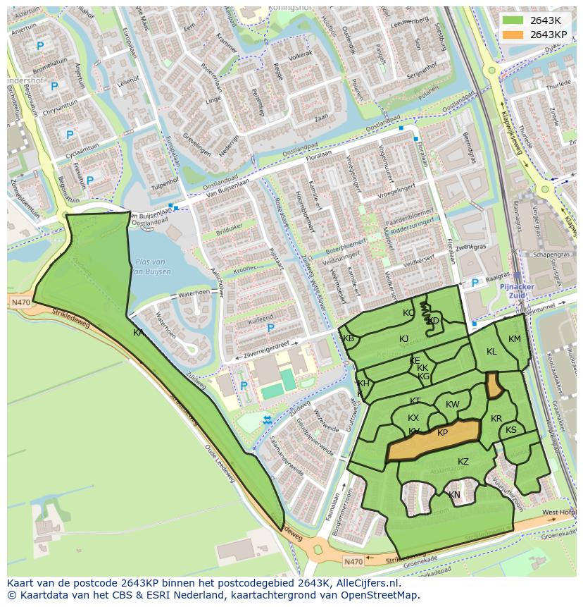 Afbeelding van het postcodegebied 2643 KP op de kaart.