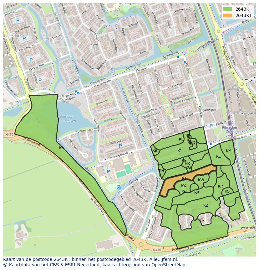 Afbeelding van het postcodegebied 2643 KT op de kaart.