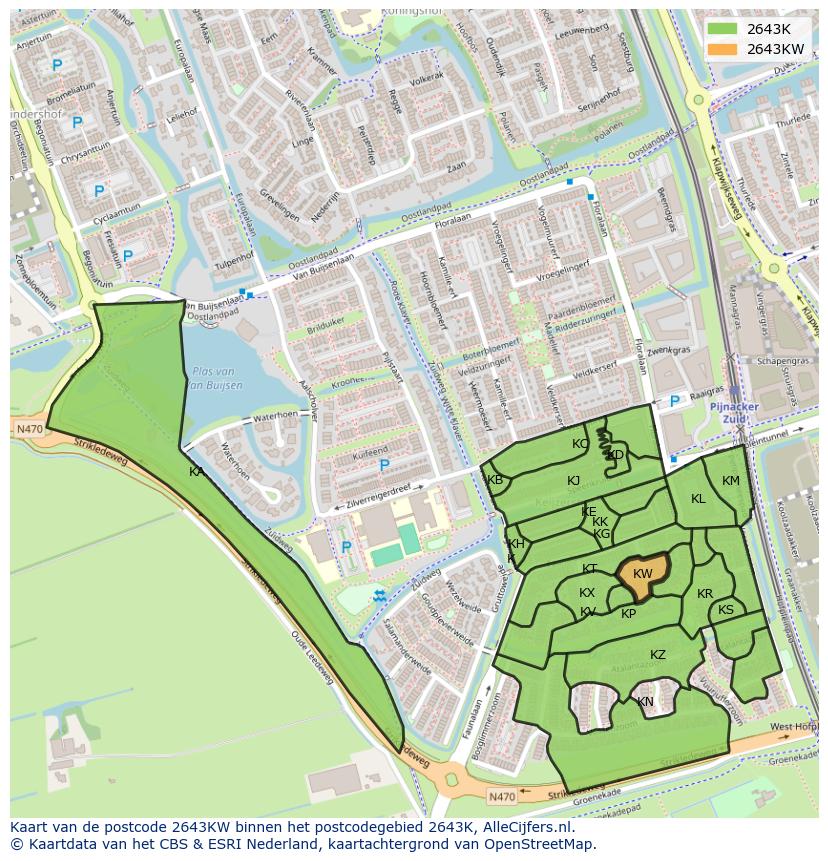 Afbeelding van het postcodegebied 2643 KW op de kaart.