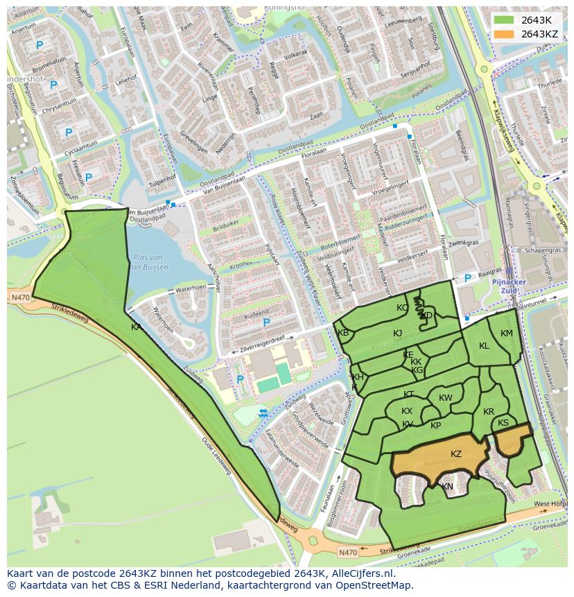 Afbeelding van het postcodegebied 2643 KZ op de kaart.