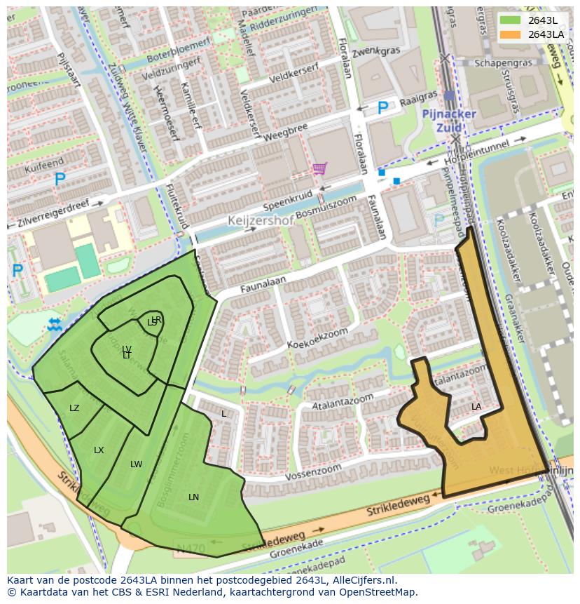 Afbeelding van het postcodegebied 2643 LA op de kaart.