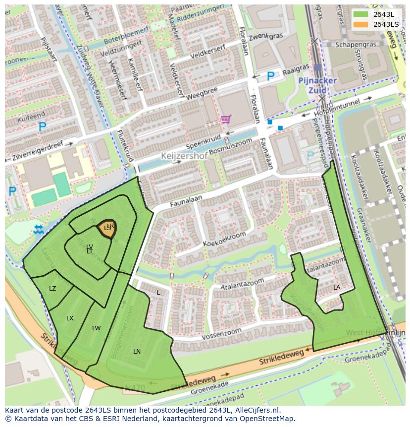 Afbeelding van het postcodegebied 2643 LS op de kaart.