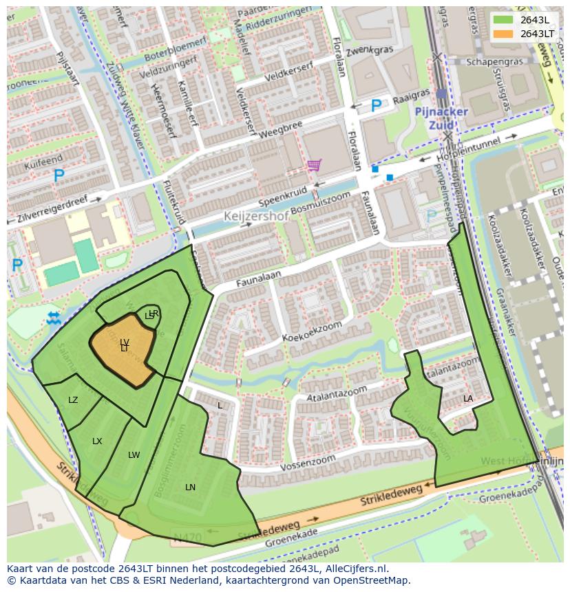Afbeelding van het postcodegebied 2643 LT op de kaart.