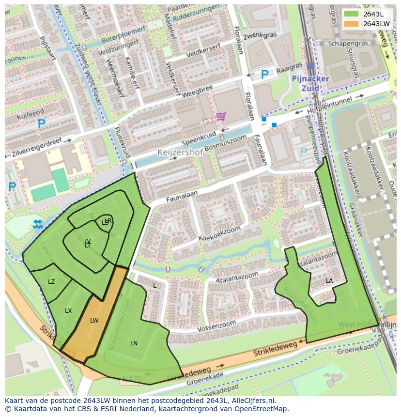 Afbeelding van het postcodegebied 2643 LW op de kaart.