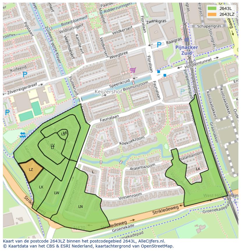 Afbeelding van het postcodegebied 2643 LZ op de kaart.