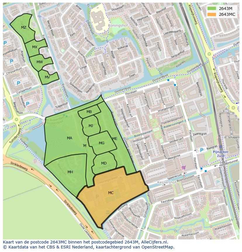 Afbeelding van het postcodegebied 2643 MC op de kaart.