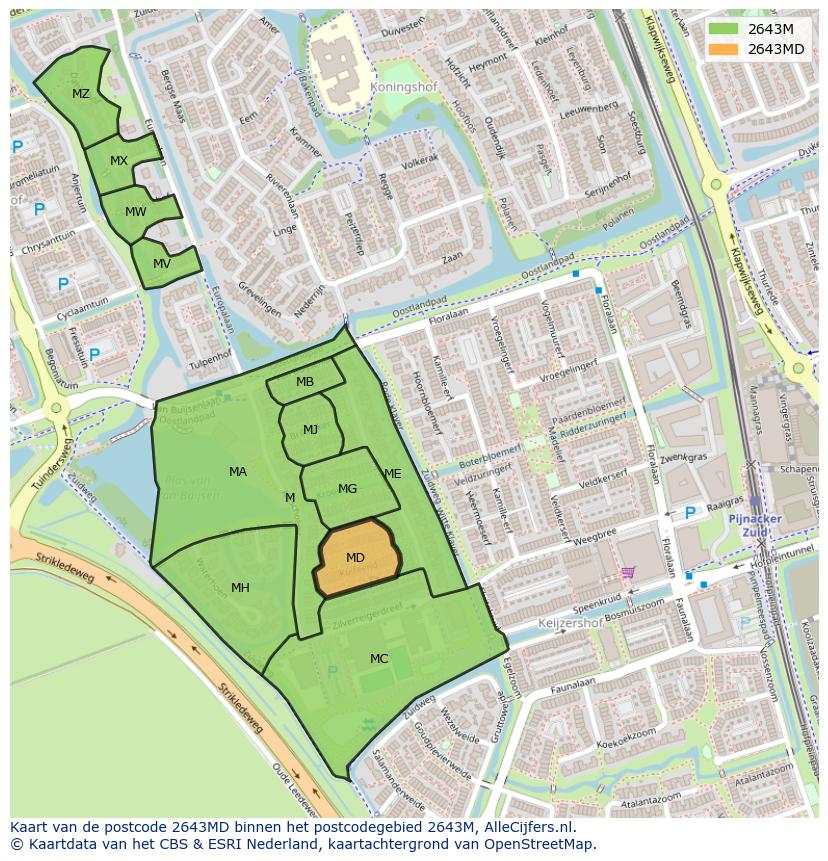 Afbeelding van het postcodegebied 2643 MD op de kaart.