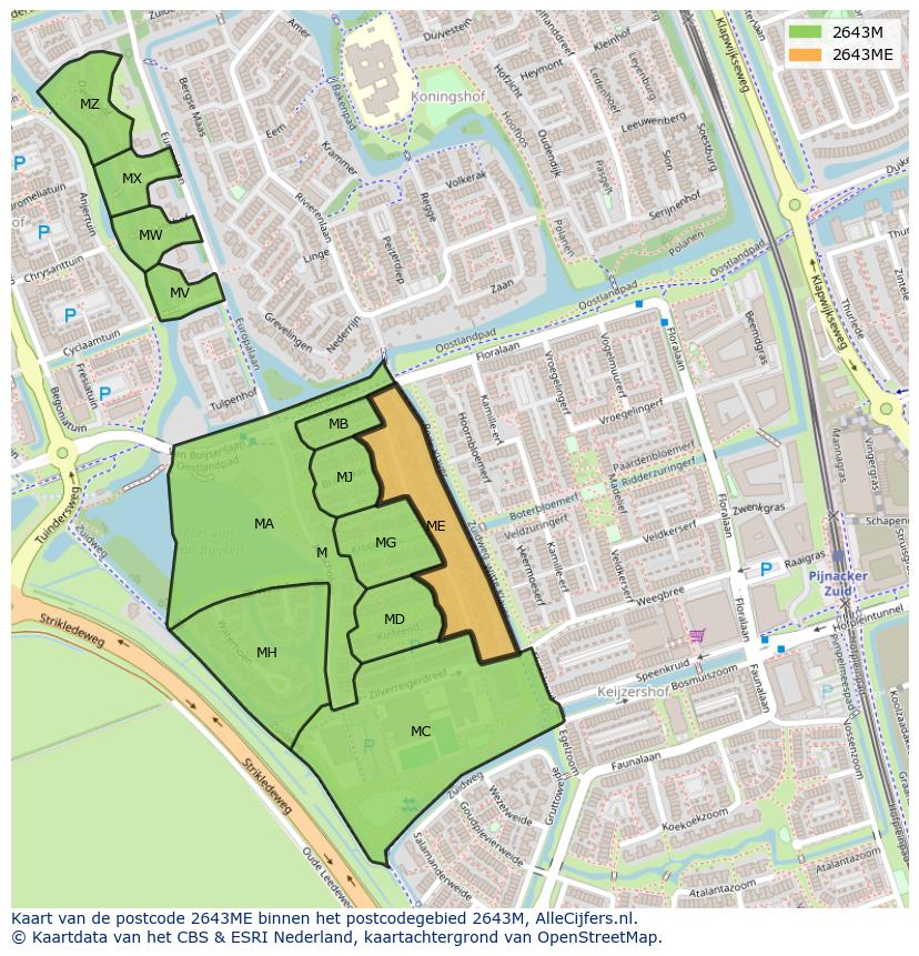 Afbeelding van het postcodegebied 2643 ME op de kaart.