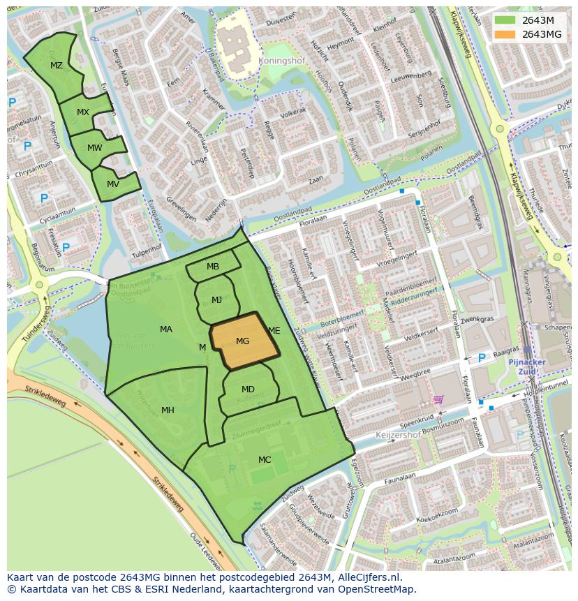 Afbeelding van het postcodegebied 2643 MG op de kaart.