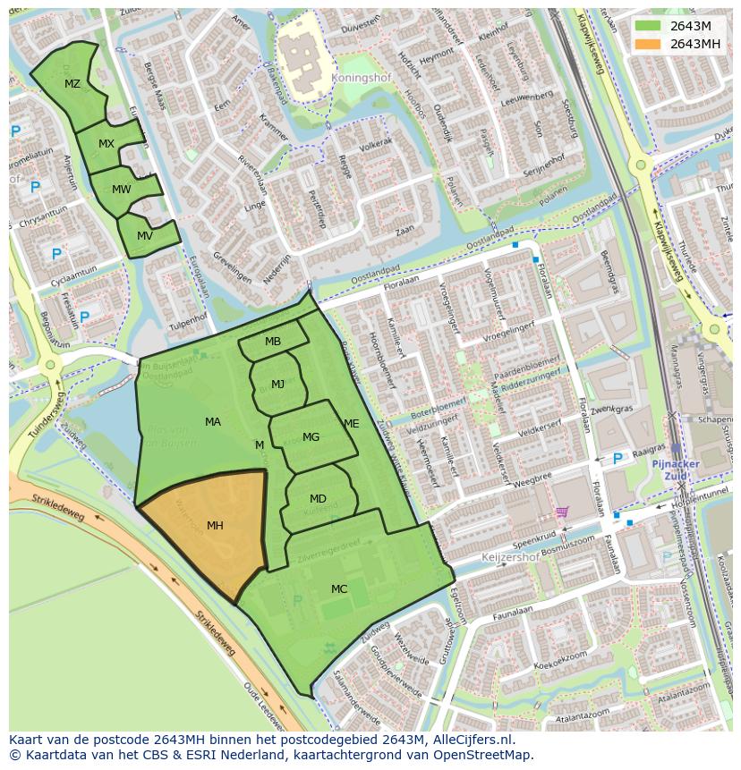 Afbeelding van het postcodegebied 2643 MH op de kaart.