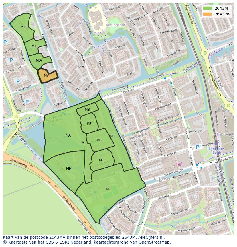 Afbeelding van het postcodegebied 2643 MV op de kaart.