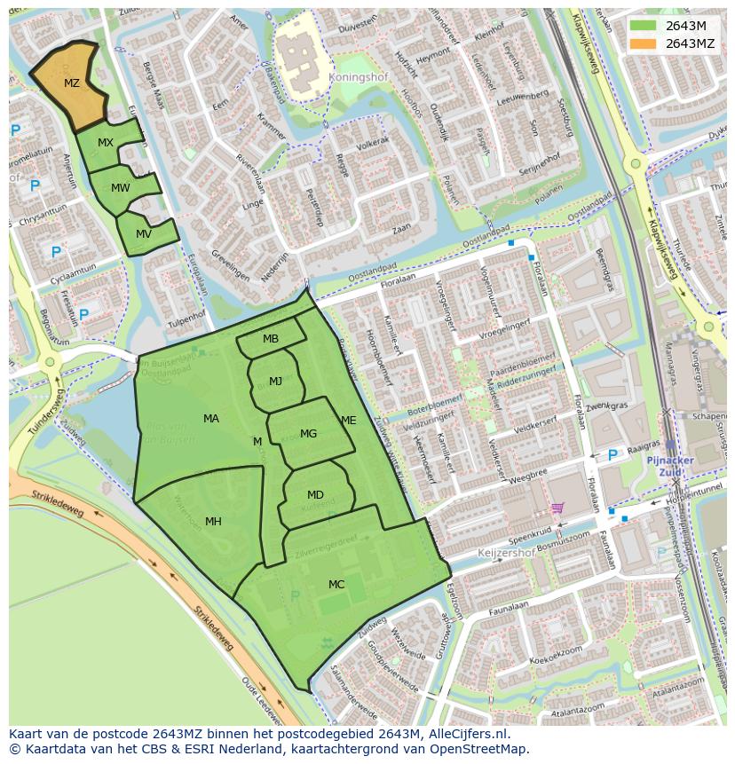 Afbeelding van het postcodegebied 2643 MZ op de kaart.