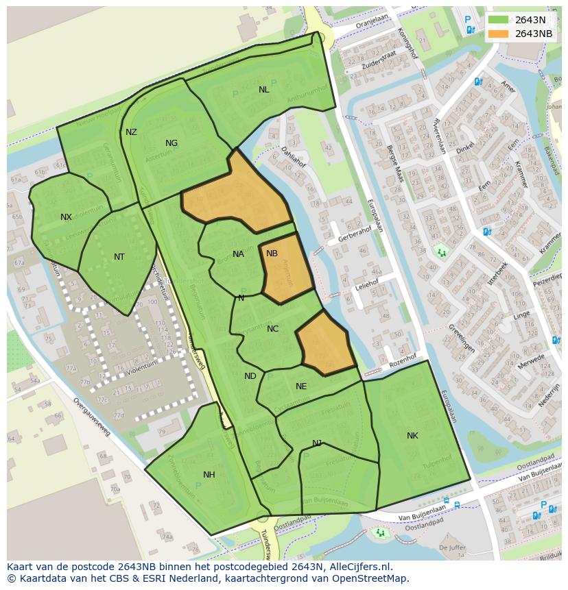 Afbeelding van het postcodegebied 2643 NB op de kaart.