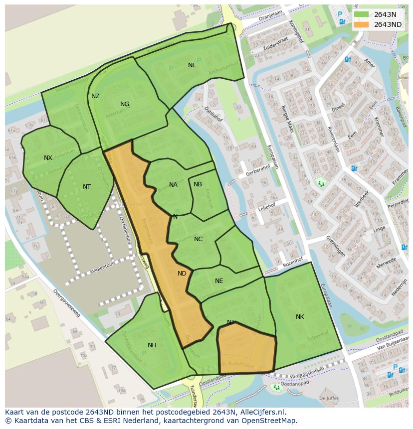 Afbeelding van het postcodegebied 2643 ND op de kaart.