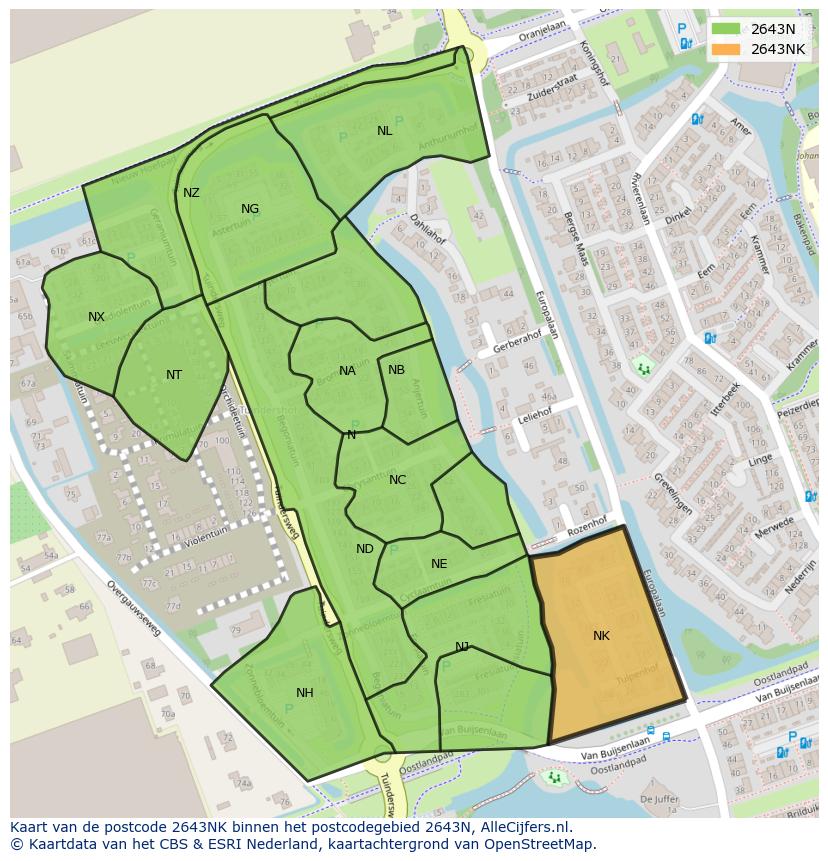 Afbeelding van het postcodegebied 2643 NK op de kaart.