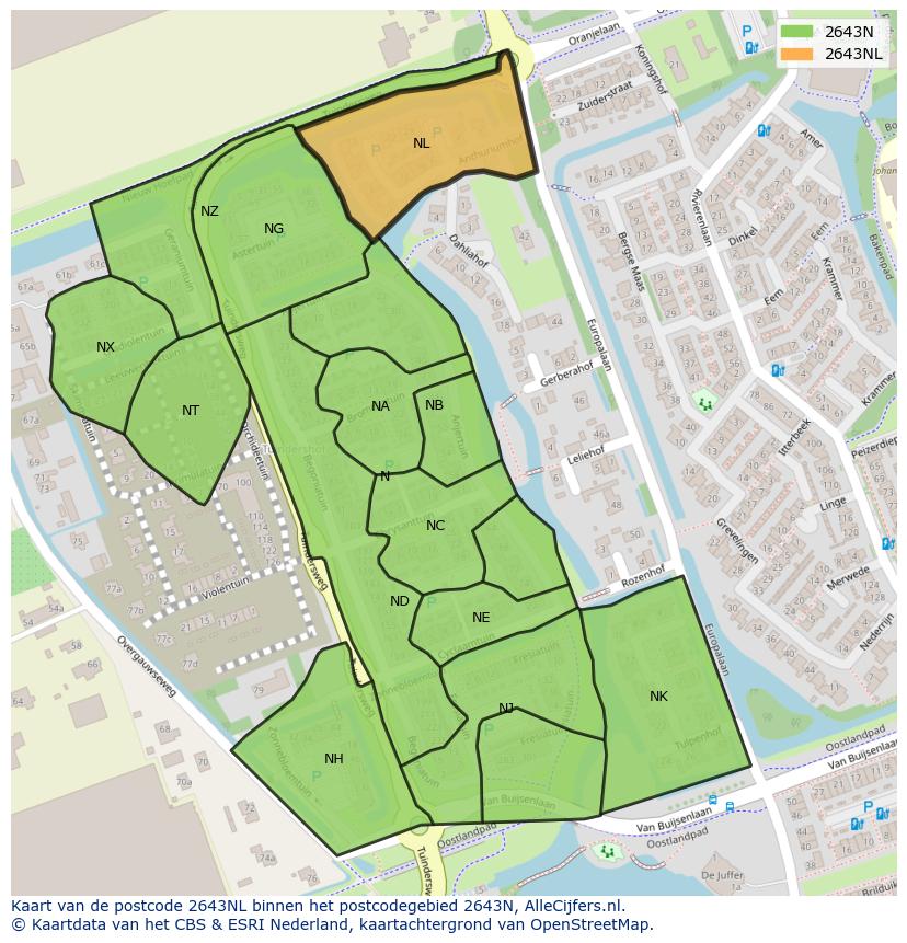 Afbeelding van het postcodegebied 2643 NL op de kaart.