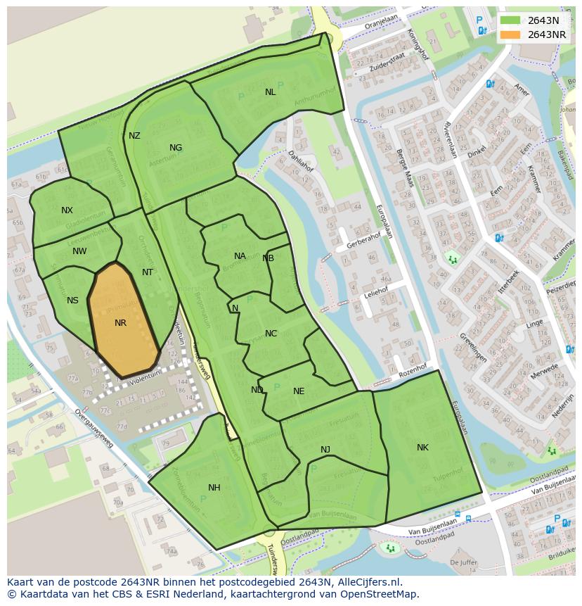 Afbeelding van het postcodegebied 2643 NR op de kaart.