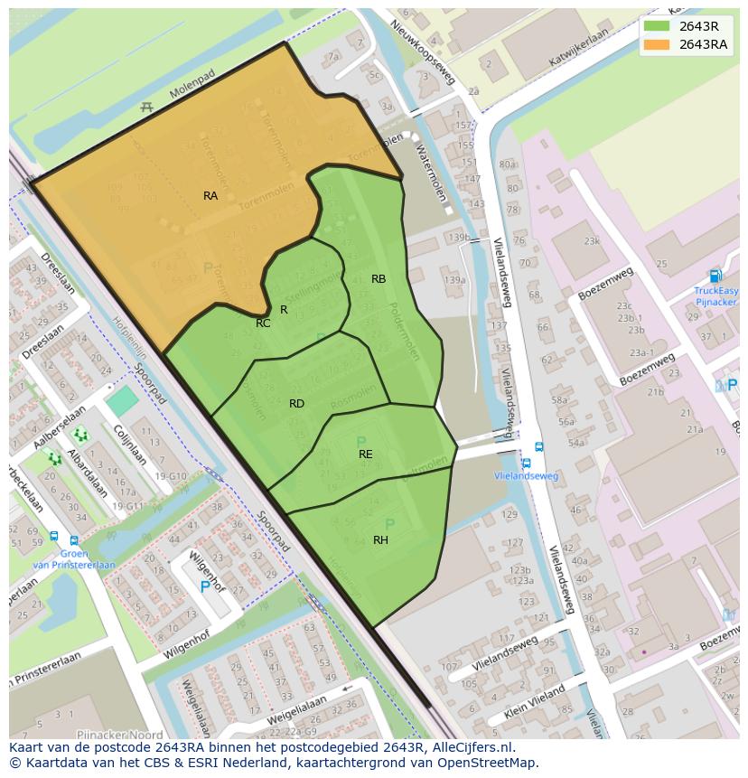 Afbeelding van het postcodegebied 2643 RA op de kaart.