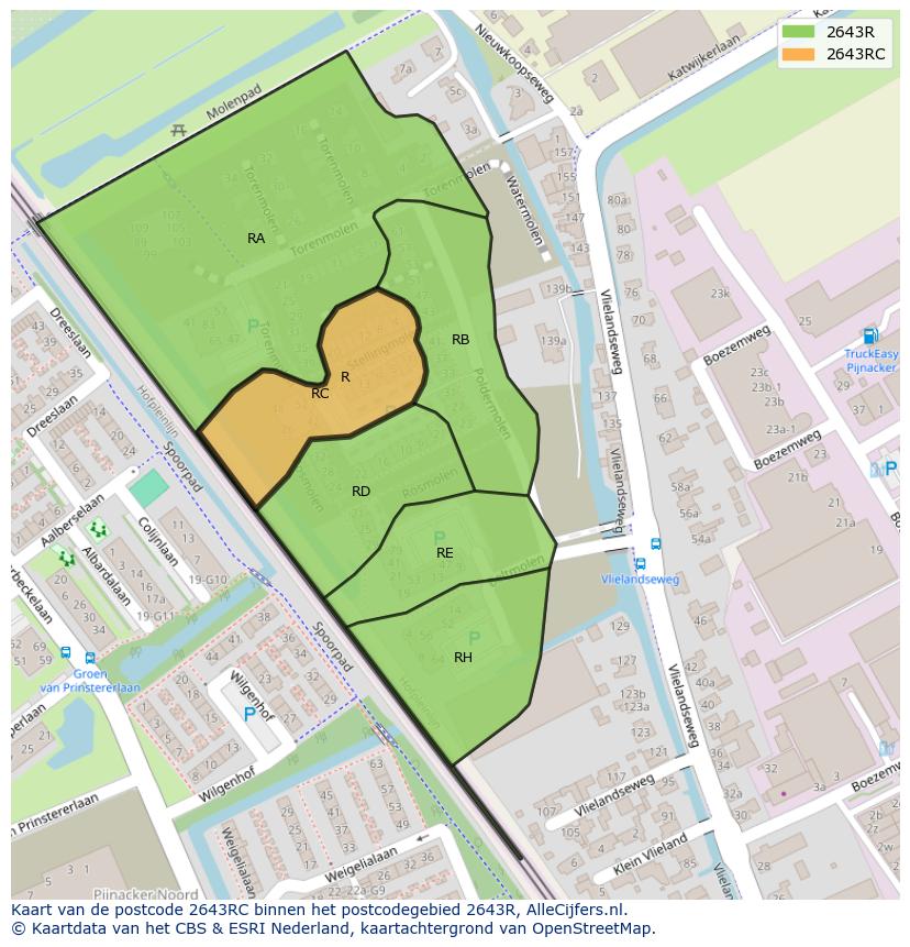 Afbeelding van het postcodegebied 2643 RC op de kaart.