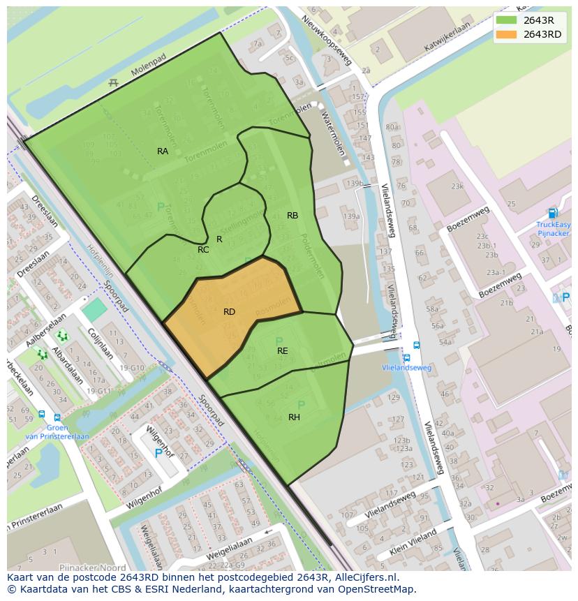 Afbeelding van het postcodegebied 2643 RD op de kaart.