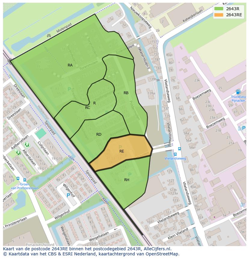 Afbeelding van het postcodegebied 2643 RE op de kaart.