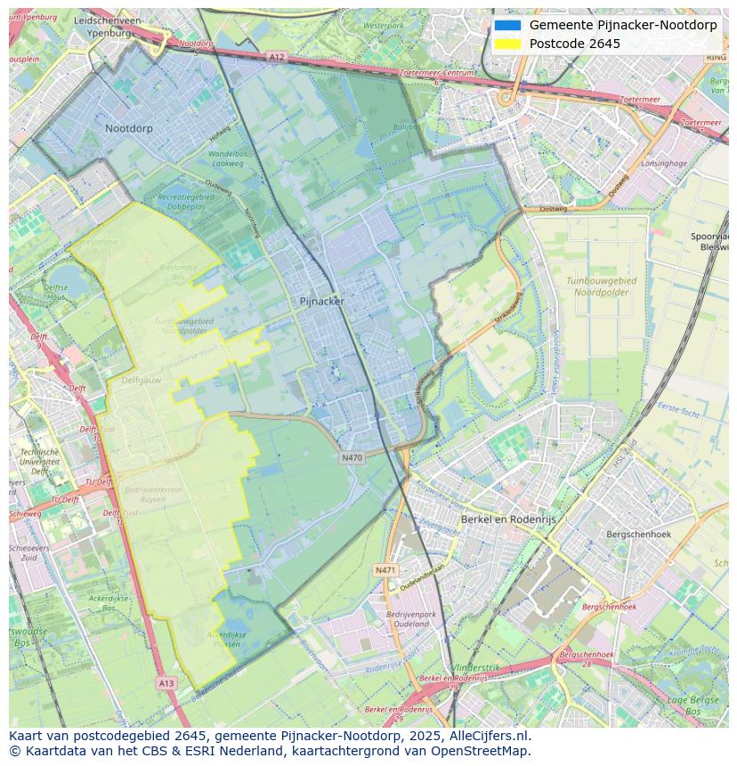 Afbeelding van het postcodegebied 2645 op de kaart.