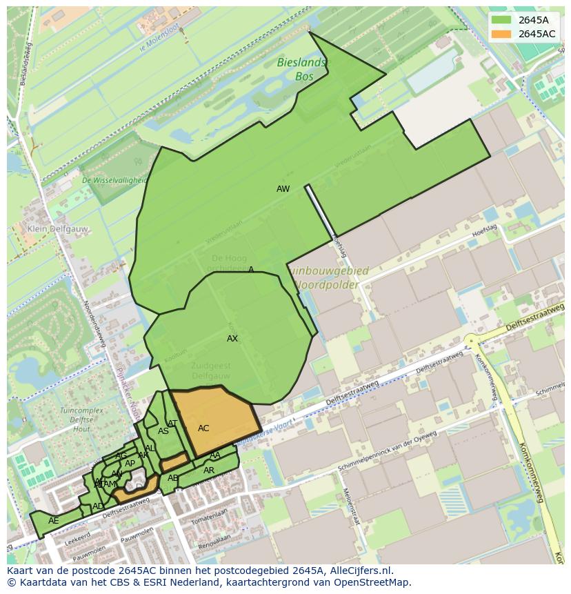 Afbeelding van het postcodegebied 2645 AC op de kaart.