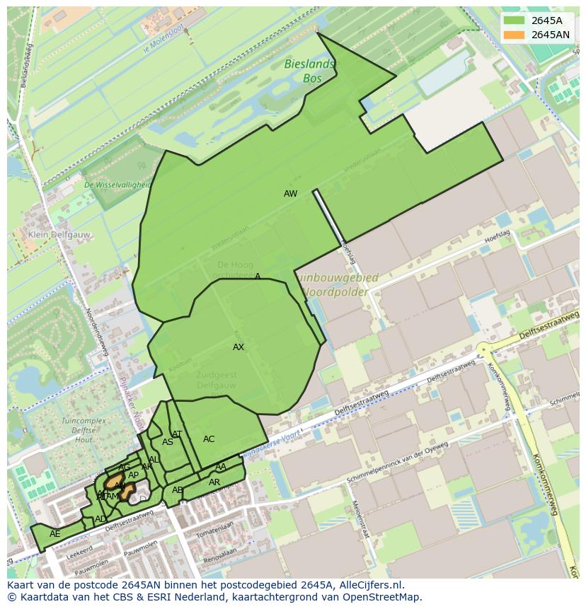 Afbeelding van het postcodegebied 2645 AN op de kaart.